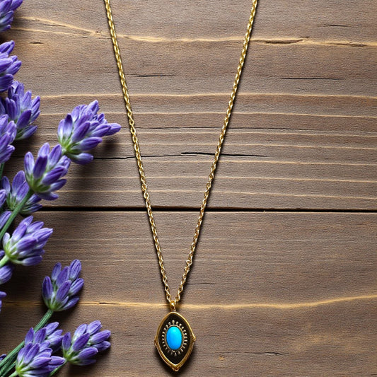 Golden Turquoise Oval Pendant Necklace