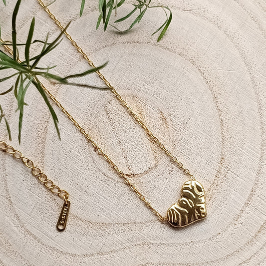 Golden Textured Heart Pendant Necklace