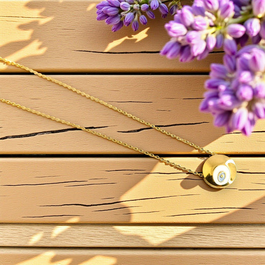 Golden Circular Stone Pendant Necklace