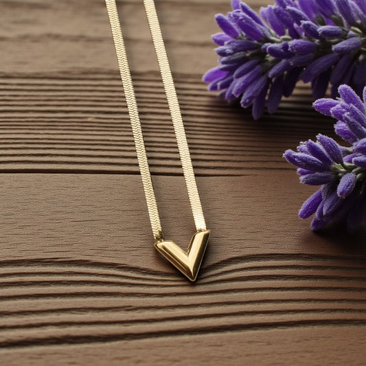 Golden V-Shaped Minimal Pendant Necklace