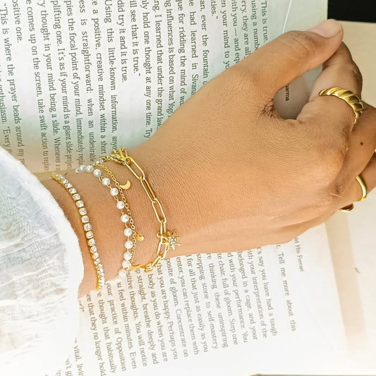 Golden Star & Moon Layered Bracelet Set