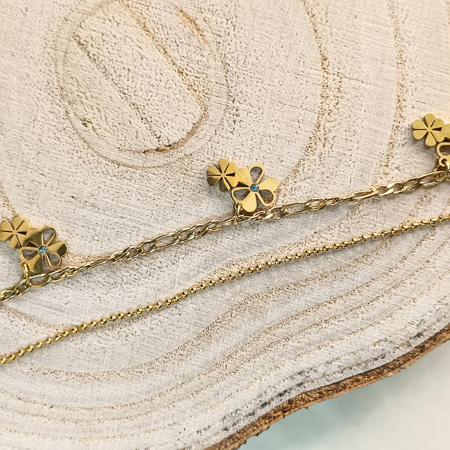 Golden Floral Charm Chain Bracelet