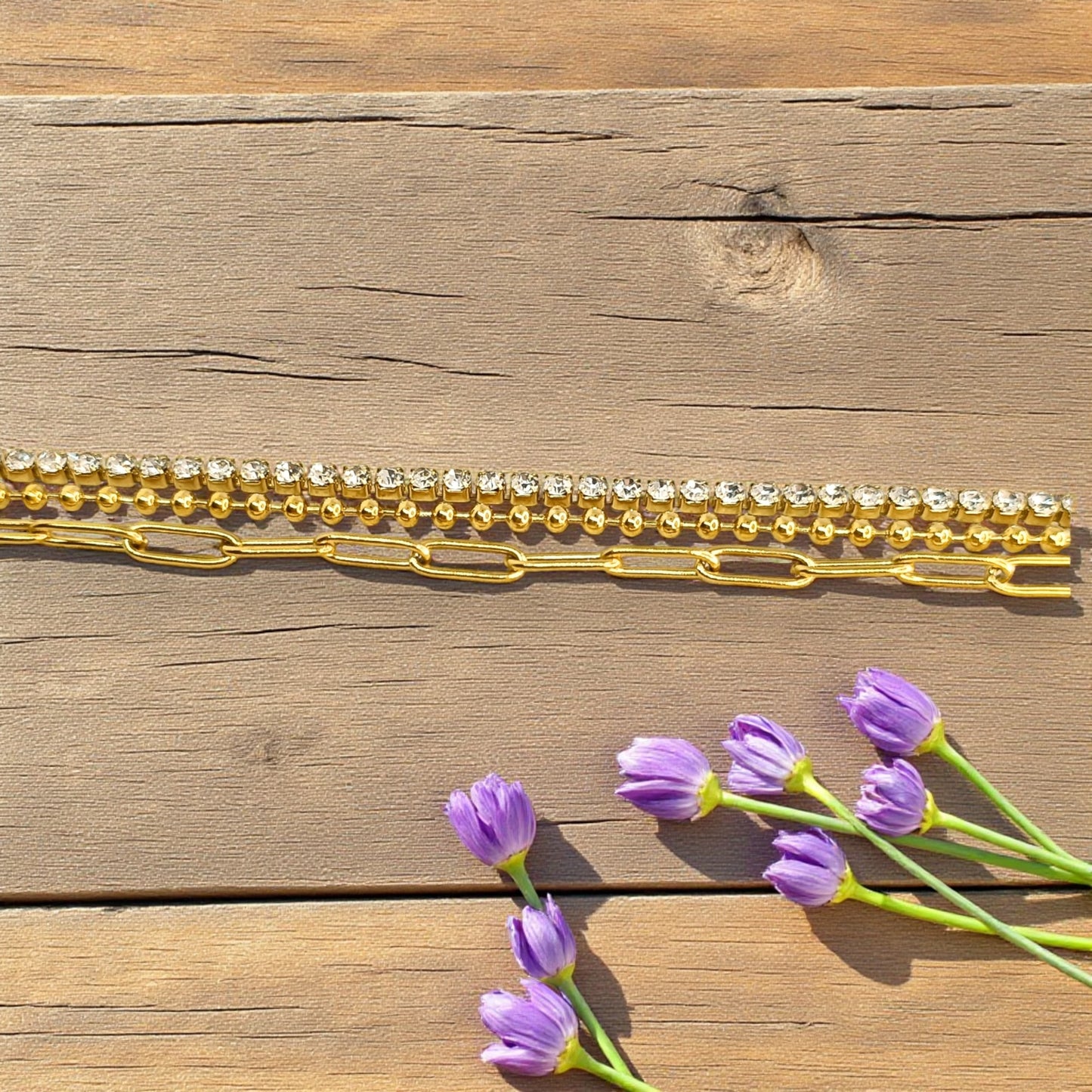 Golden Layered Chain & Rhinestone Bracelet