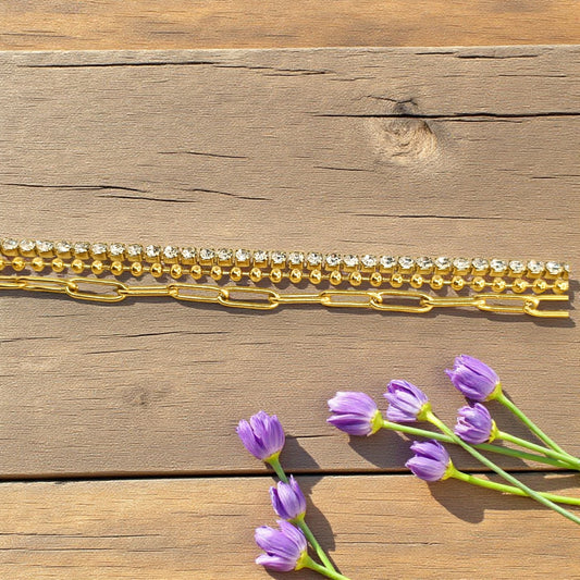 Golden Layered Chain & Rhinestone Bracelet