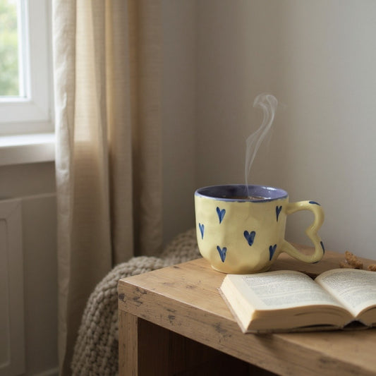 Blue Heart Handle Ceramic Mug