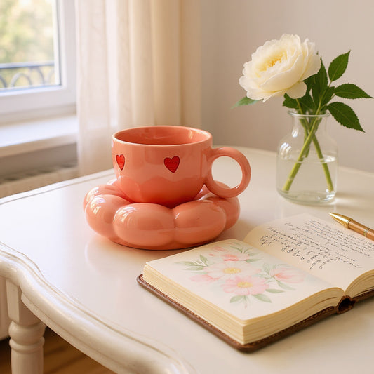Blush Heart Mug & Saucer