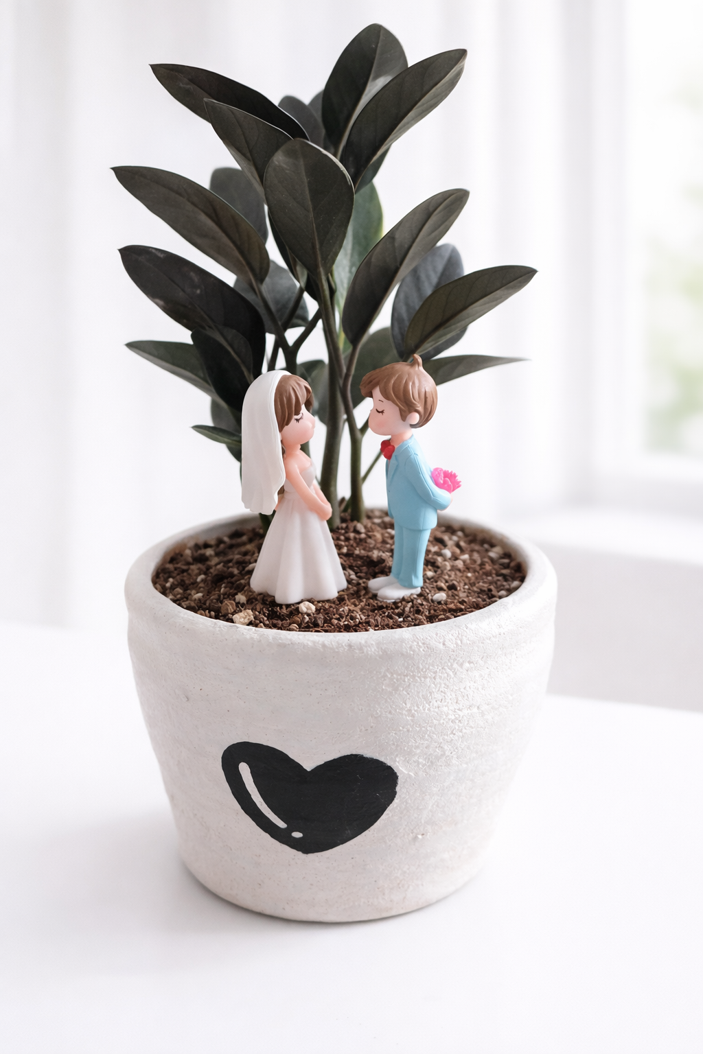 Ivory & Ink | Wedding Couple Heart Planter with ZZ Plant (March Collection)