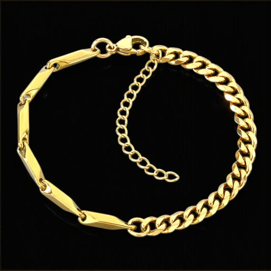 Men’s Gold Geometric Link & Curb Chain Bracelet — 18K Gold Plated Stainless Steel