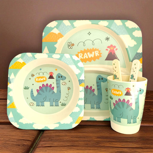 Dino Bamboo Fiber Dinner Set – 5 Piece