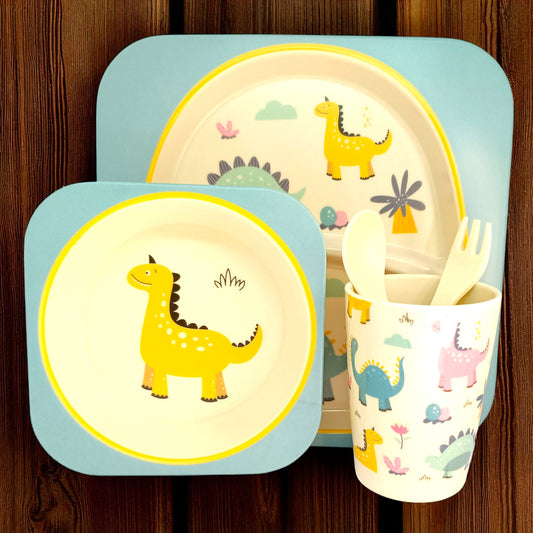 Yellow Dinosaur Bamboo Fiber Dinner Set – 5 Piece