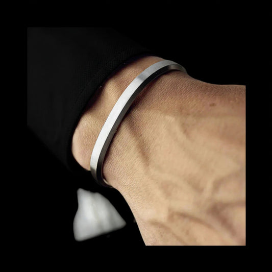 Men’s Minimalist Silver Cuff Bracelet — Stainless Steel