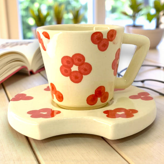 🍒 Berry Bliss Tea Cup & Saucer – Handmade Ceramic