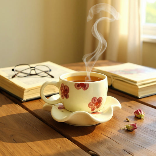 🍓 Berry Bloom Tea Cup & Saucer – Handmade Ceramic