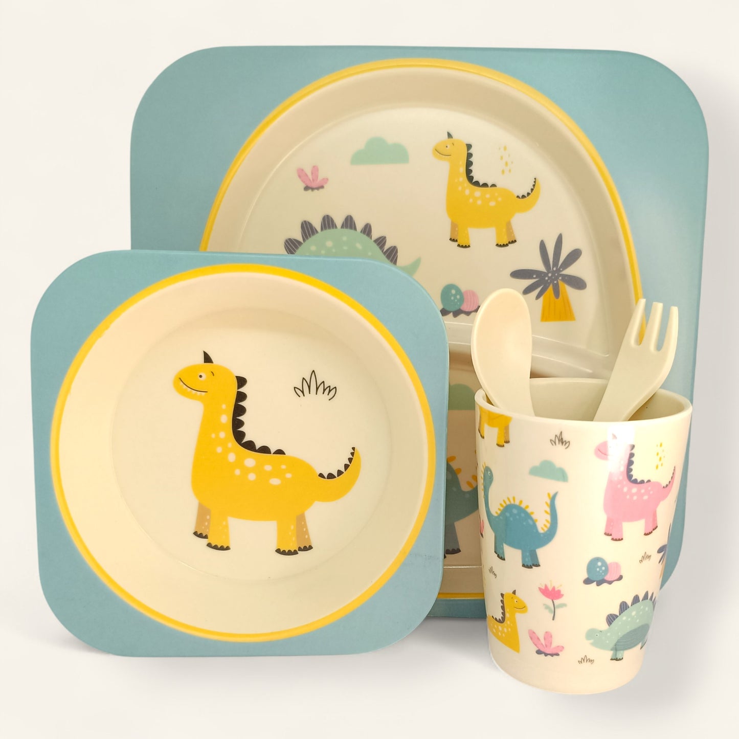 Yellow Dinosaur Bamboo Fiber Dinner Set – 5 Piece