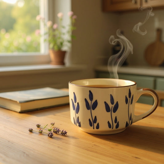 💙 Blue Leaf Mug – Handmade Ceramic